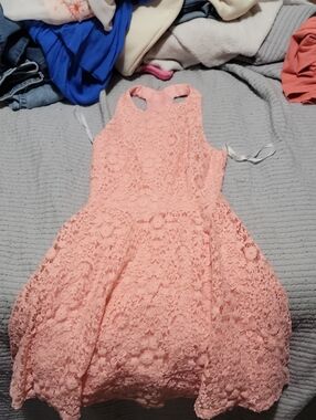 B Darlin Peach Lace Formal Dress for Girls